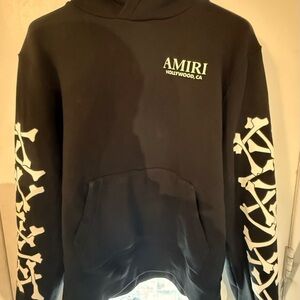 AMIRI BONES STACKED HOODIE (Black and White Skeleton Sleeve Sweater)